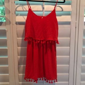 Red fringe spaghetti strap dress